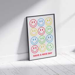 Smiley Face Art Print Colorful Minimalist Poster Design - thumbnail 3