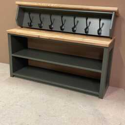 Shaker Style Hallway Coat Rack & Shoe Storage Bench, Solid Oak Seat - thumbnail 2
