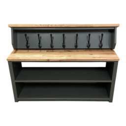 Shaker Style Hallway Coat Rack & Shoe Storage Bench, Solid Oak Seat - thumbnail 3