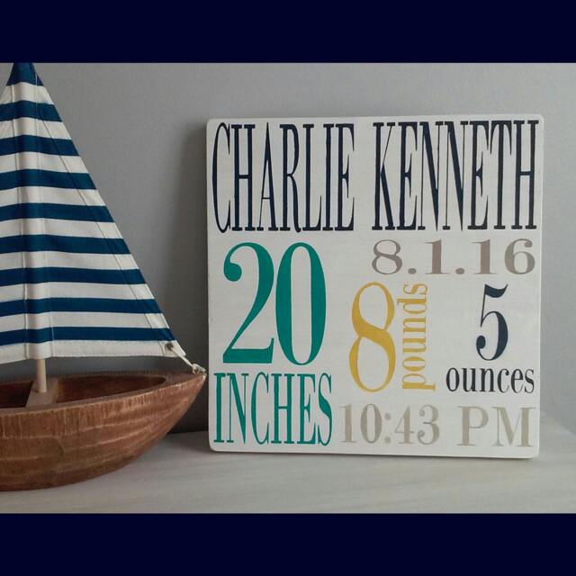 Birth Announcement Wood Sign Wall Art Decor Baby Stats Weight Height Time Rustic Wooden Nursery - image 1