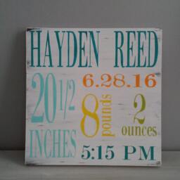 Birth Announcement Wood Sign Wall Art Decor Baby Stats Weight Height Time Rustic Wooden Nursery - thumbnail 3