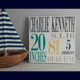 Birth Announcement Wood Sign Wall Art Decor Baby Stats Weight Height Time Rustic Wooden Nursery - thumbnail 1