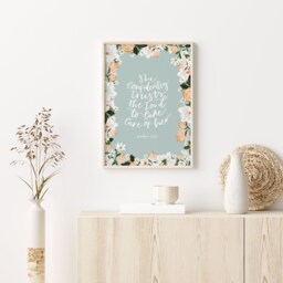 She Confidently Trusts The Lord, Psalm 1127, Christian Art Print, Wall Art, Gifts For Friend, Floral Scripture Print - thumbnail 3