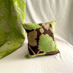 "Designers Guild Pillow Cover Green Linen & Cut Velvet, Bohemian Style - 18""x 18" - thumbnail 4