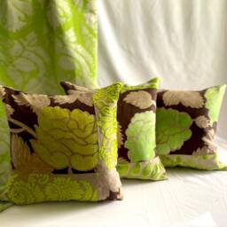 "Designers Guild Pillow Cover Green Linen & Cut Velvet, Bohemian Style - 18""x 18" - thumbnail 3