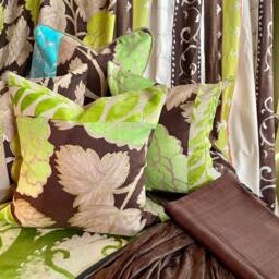 "Designers Guild Pillow Cover Green Linen & Cut Velvet, Bohemian Style - 18""x 18" - thumbnail 2