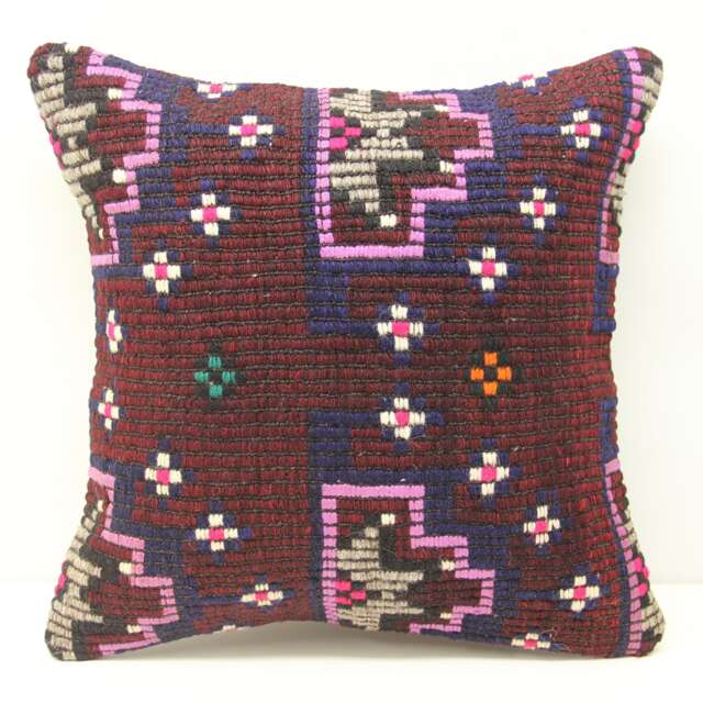 Vintage Kilim Pillow Cover, 18x18 Wool Chevron Cushion - image 1