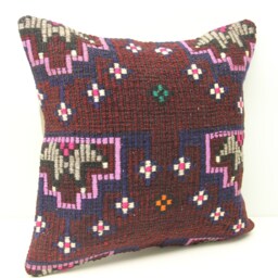 Vintage Kilim Pillow Cover, 18x18 Wool Chevron Cushion - thumbnail 2