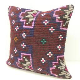 Vintage Kilim Pillow Cover, 18x18 Wool Chevron Cushion - thumbnail 3
