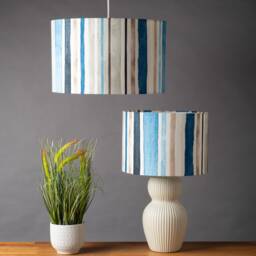 Watercolour Ocean Stripe Lampshade. Traditional Nautical Stripes in Marine Blue & Grey Hues. Cylinder Style Shade. 30cm & 40cm Available - thumbnail 1
