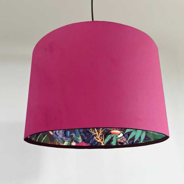 Hot Pink Velvet Drum Lampshade Tropical Wonderland Interior - image 1