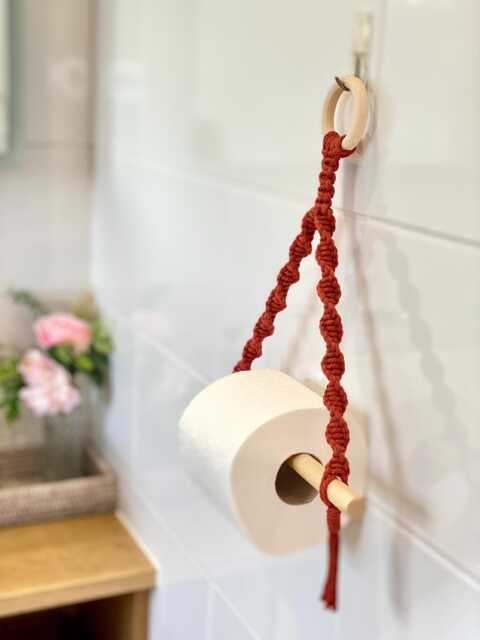 Toilet Roll Holder Wall Mounted, Terracotta Bathroom Decor Accessories, Neutral Farmhouse Home Decor, Rope Loo Paper Tissue - image 1