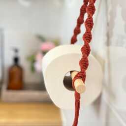 Toilet Roll Holder Wall Mounted, Terracotta Bathroom Decor Accessories, Neutral Farmhouse Home Decor, Rope Loo Paper Tissue - thumbnail 2