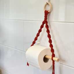 Toilet Roll Holder Wall Mounted, Terracotta Bathroom Decor Accessories, Neutral Farmhouse Home Decor, Rope Loo Paper Tissue - thumbnail 3