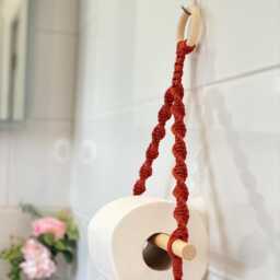Toilet Roll Holder Wall Mounted, Terracotta Bathroom Decor Accessories, Neutral Farmhouse Home Decor, Rope Loo Paper Tissue - thumbnail 4