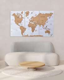 Wooden World Map Wall Art Decor, Push Pin Travel Apartment 5Th Anniversary Gift 3 Piece Art, Retirement Hanging - thumbnail 1
