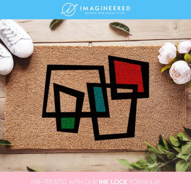 Front Door Doormat, Welcome Mat, Mid Century Modern Decor, Housewarming Gift, Coir Abstract Squares Doormat Rug - image 1