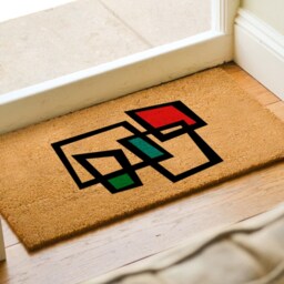 Front Door Doormat, Welcome Mat, Mid Century Modern Decor, Housewarming Gift, Coir Abstract Squares Doormat Rug - thumbnail 2