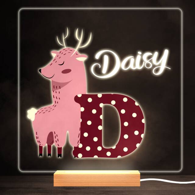 Animal Alphabet Letter D Colourful Square Personalised Gift Led Lamp Night Light - Bedroom - image 1