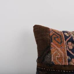 Vintage Turkish Kilim Pillow Cover 16'' Handwoven Wool Throw - thumbnail 3