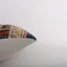 Vintage Turkish Kilim Pillow Cover 16'' Handwoven Wool Throw - thumbnail 4