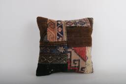 Vintage Turkish Kilim Pillow Cover 16'' Handwoven Wool Throw - thumbnail 1