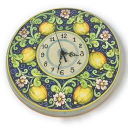 Italian Ceramic Wall Round Clock Art Pottery Hand Painted Decorated Lemons Made in Italy Tuscan