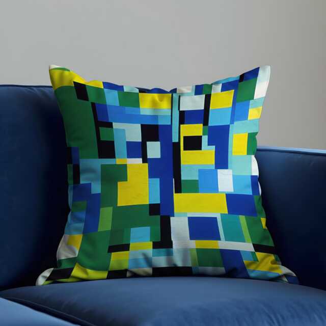Pixel Art Cushion Cover, Blue Green Abstract Grid Throw Pillowcase, Bold Modern Decor, 18x18 - image 1