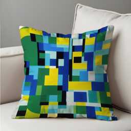 Pixel Art Cushion Cover, Blue Green Abstract Grid Throw Pillowcase, Bold Modern Decor, 18x18 - thumbnail 4