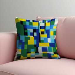 Pixel Art Cushion Cover, Blue Green Abstract Grid Throw Pillowcase, Bold Modern Decor, 18x18 - thumbnail 2