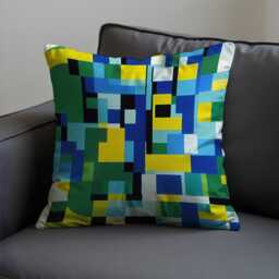 Pixel Art Cushion Cover, Blue Green Abstract Grid Throw Pillowcase, Bold Modern Decor, 18x18 - thumbnail 3