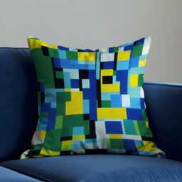 Pixel Art Cushion Cover, Blue Green Abstract Grid Throw Pillowcase, Bold Modern Decor, 18x18