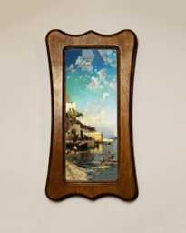 Light Oak Wooden Framed Picture, Art Nouveau Style, Hermann Corrodi, Evening Meeting Of Fishermen, Print, Wall Hanging Home Decor