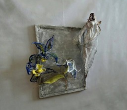 Wall Art Abstract Metal Mom Gits From Daughter Woman With Flowers Irises Wabi Sabi Hanging Wire Mesh Sculpture Housewarming Wedding 3D - thumbnail 1