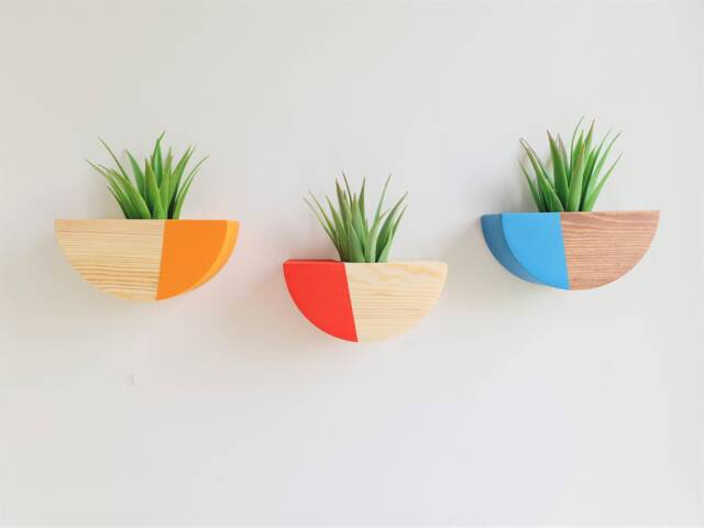 Japandi Wall Planter Indoor Wood 3 Pieces Set, Hanging Planters For Plants, Air Plant Live Holder Wall, Christmas Gift, Floral Decor - image 1