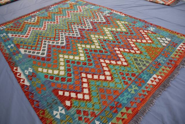 7x10 Boho Kilim Rug - Authentic Afghan Handmade Natural Dyes Wool Area Oriental Turkmen Geometric Turkish Outdoor Bohemian - image 1
