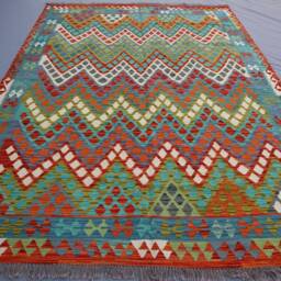 7x10 Boho Kilim Rug - Authentic Afghan Handmade Natural Dyes Wool Area Oriental Turkmen Geometric Turkish Outdoor Bohemian - thumbnail 2