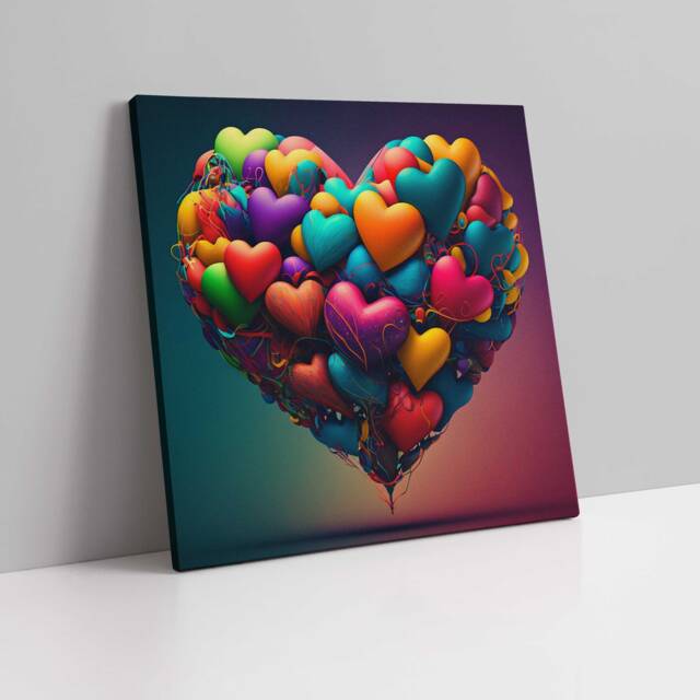 Heart Shape Of Balloons. Multi-Coloured Hearts. Canvas Picture Print - image 1