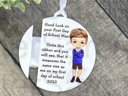 Personalised Kids First Day Of School Gift, 2025 Day, Ribbon Bauble, Grandson, Son, Nephew, Keepsake - thumbnail 1