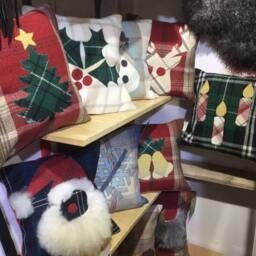 Christmas Bells With Holly, Green & Red, Decorative Handmade Tartan Cushion Pillow Ideal X-Mas Gift, Rustic Farmhouse D??cor 12 - thumbnail 4