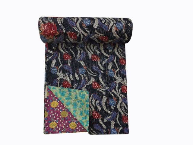 Vintage Handmade Kantha Quilt Sari Patchwork Throw Blanket - image 1