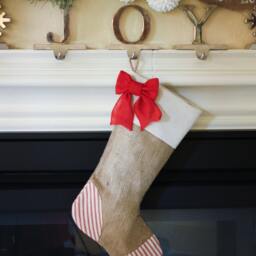 Christmas Stocking With Burlap & Red Ticking Accents - thumbnail 2