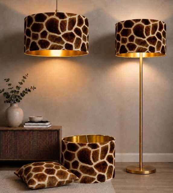 New Luxury Premium Quality Animal Large Giraffe Pattern Realistic Skin Velvet Drum Shape Lamp Shade Pendant Light Metallic Linings - image 1