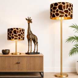 New Luxury Premium Quality Animal Large Giraffe Pattern Realistic Skin Velvet Drum Shape Lamp Shade Pendant Light Metallic Linings - thumbnail 2