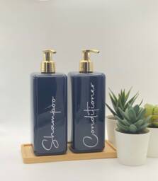 Personalised Navy Blue Square Soap Dispenser Bottle With Gold Pump 500Ml - thumbnail 1