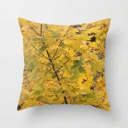 Yellow Wall Of Leaves Pillow/Cover - Home D??cor, Fall Interior Design, Yellow, Green & Brown Pillow, Country Living, Seasonal Accent - thumbnail 1