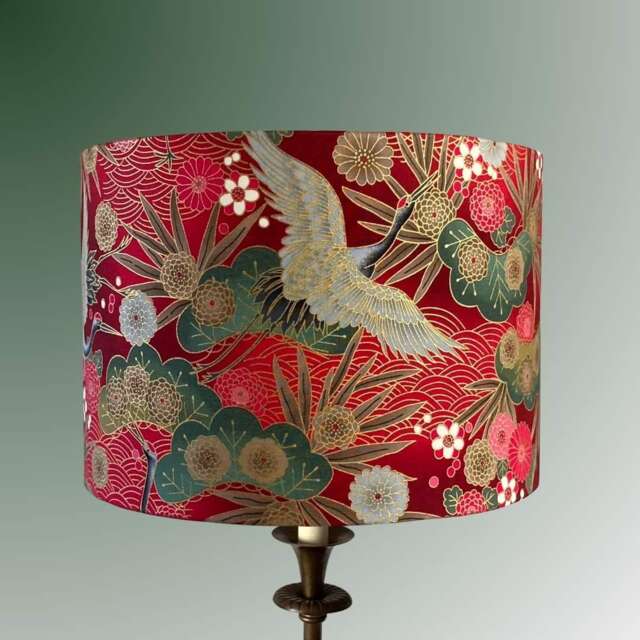 Luxury Oriental Japanese Cranes Lampshade - Red & Gold - image 1