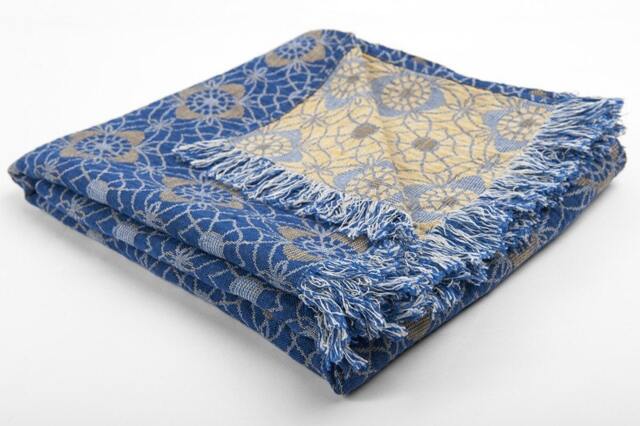 Linen/Cotton Blanket, Eco Linen Blue, Yellow Wrap, Bed Throw - image 1