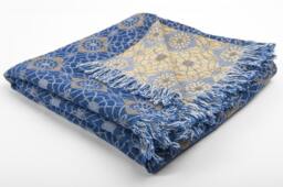 Linen/Cotton Blanket, Eco Linen Blue, Yellow Wrap, Bed Throw - thumbnail 1
