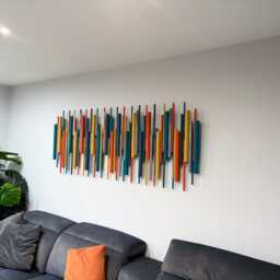 Turquoise & Ochre Wall Art - Vibrant Modern Wood Sculpture - thumbnail 2